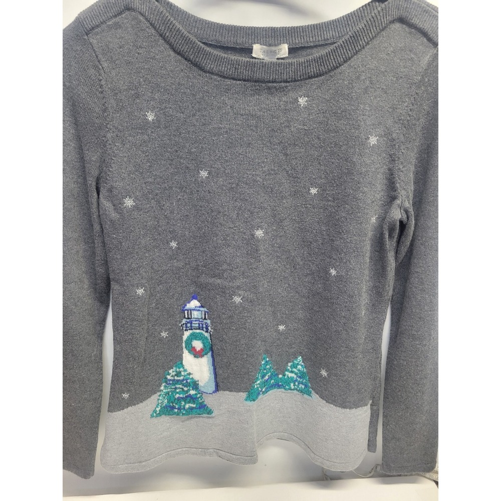 Talbots Petite Gray‎ Lighthouse Christmas Sweater